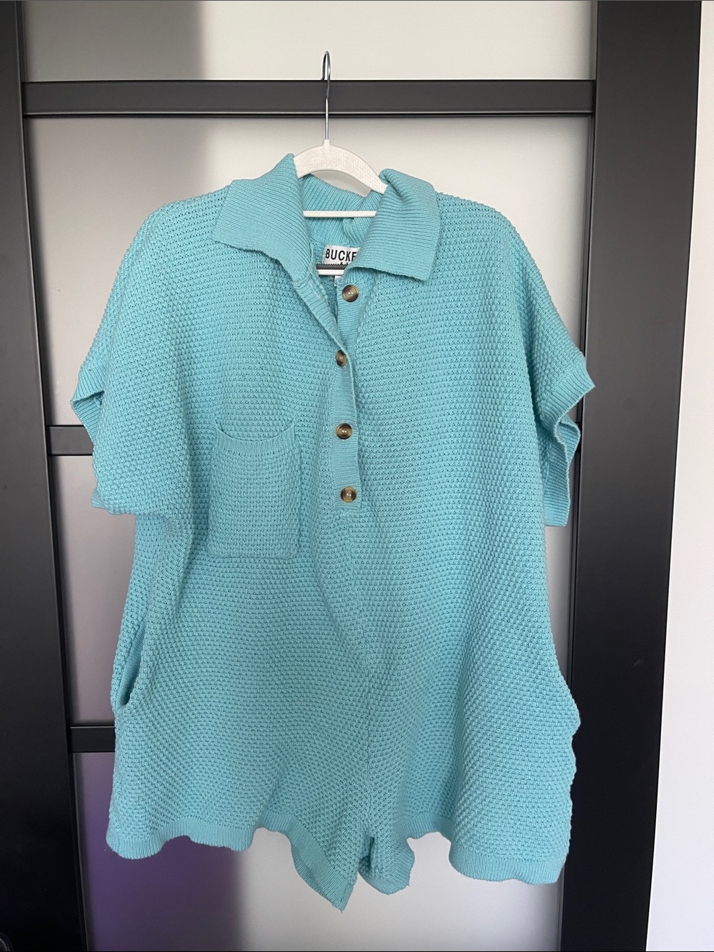 Bucketlist Aqua Knit Short Sleeve Romper with Collar M - XL